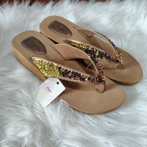 Y2K Inspired Wedge Platform Sequin Thong Sandals Size  L 9/10